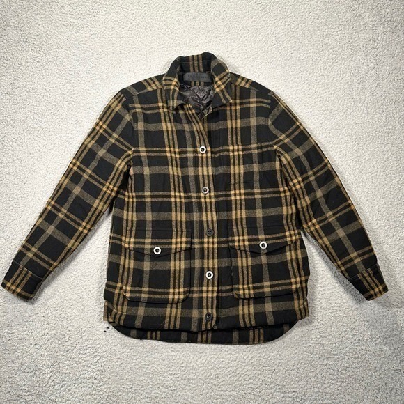 Jenni Kayne Farmhouse Plaid Jacket Women XS Black Yellow Wool Blend Quilted Coat - Picture 5 of 16